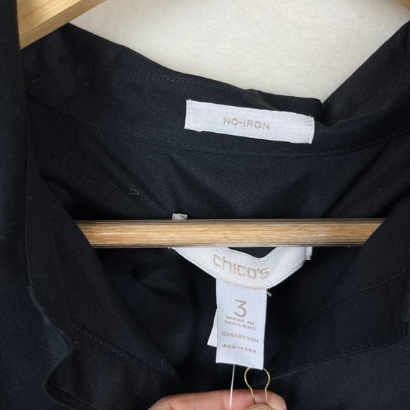 (NWT) Chico’s no iron effortless cotton lenae black shirt size 3 - Picture 3 of 6